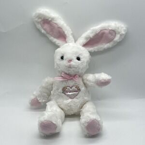 Vintage Carter's White Bunny Plush Rattle Pink Bow Embroidered Heart Princess